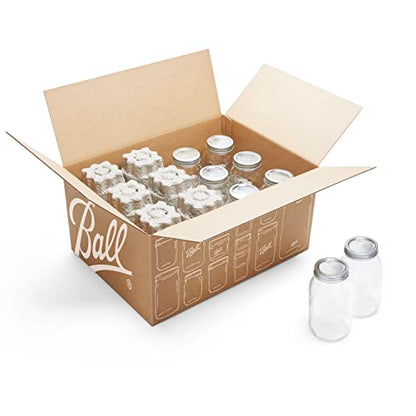 Ball Regular Mouth Quart (32oz) Canning Jars, 12 Pack, CLear - size: 12 Pack, style: Regular Mouth