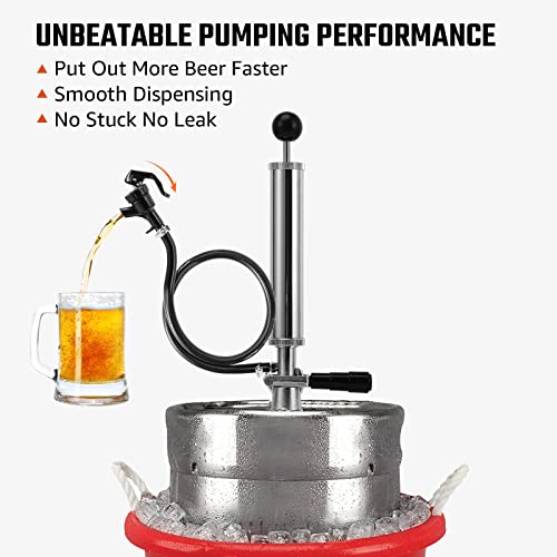 8” Keg Tap Beer Keg Party Pump, D System Beer Taps for Kegs, Kegerator Tap Stainless Steel Probe Coupler with Beer Line Faucet Hose Clamps for Homebrew