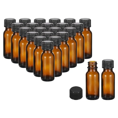 PATIKIL 0.5oz(15ml) Glass Sample Bottles, 24Pcs Round Bottle Dispensing Bottles with Black Poly Cone Cap for Reagent Liquids, Essential Oils, Perfume, Amber - color: Amber,Black, size: 0.5 oz