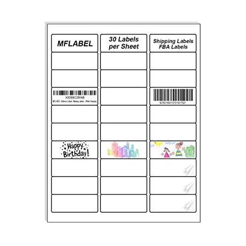 MFLABEL Address Labels, 1" x2-5/8 Mailing Labels, 30-UP White Shipping Labels for Inkjet or Laser Printer, 6000 Sticker Labels (200 Sheets), 30 Labels per Sheet - size: 1" x 2-5/8" (30-up), style: 200 Sheet