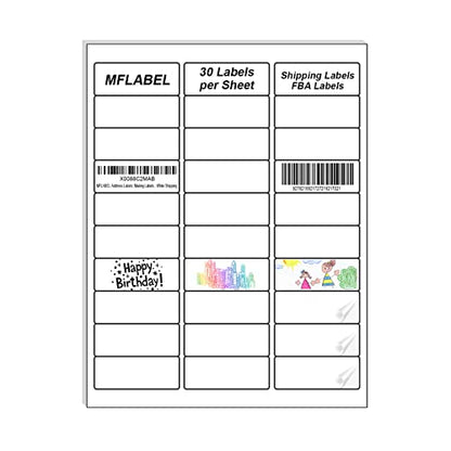 MFLABEL Address Label, 1" x2-5/8 Mailing Sticker, 30-UP White Shipping Labels for Inkjet or Laser Printer, 9000 Sticker Labels (300 Sheets), 30 Label per Sheet - size: 1" x 2-5/8" (30-up), style: 300 Sheets