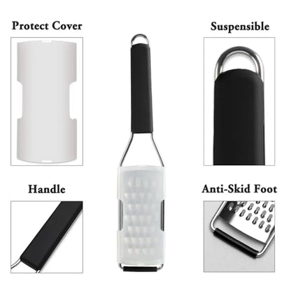 Cambom Cheese Grater Vegetable Shredder & Citrus Zester Lemon Zester for Parmesan Cheese, Vegetables, Zucchini, Nutmeg, Chocolate, Lemons, Hand Held Shredder Graters Stainless Steel Extra Coarse Blade - color: Black, size: Set of 1, style: Extra Coarse Bl
