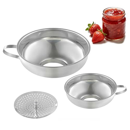 VRUIFA Canning Funnel with Strainer, Wide Mouth Funnel for Filling Mason Jars, Stainless Steel Canning Supplies for Kitchen Use, 3 Pack (Small and Large)