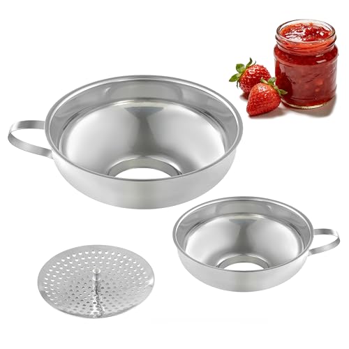 VRUIFA Canning Funnel with Strainer, Wide Mouth Funnel for Filling Mason Jars, Stainless Steel Canning Supplies for Kitchen Use, 3 Pack (Small and Large)