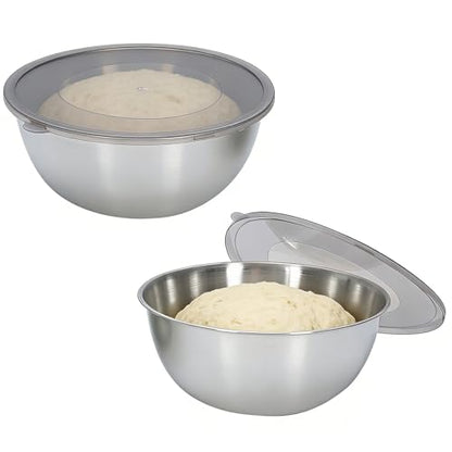 2 Pack Pizza Dough Proofing Container, Stainless Steel Round Dough Proofing Box with Clear Lid, Pizza Storage Container for Cold Fermentation, Bread Rising, Fridge Prep, and Home Bakers