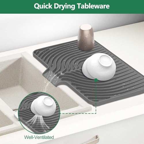 GUUKIN Dish Drying Mat, 17.7" x 11.8 " Drying Matt Kitchen Counter, Dish Drying Rack Mat, Easy Clean Pad for Countertop Protection, Multi-Functional Use (Grey) - color: Gray, size: 17.7" x 11.8"x 0.87"