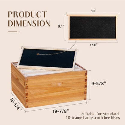 10 Frame Langstroth Deep Brood Beehive Box, Premium Cedar Dipped in Beeswax, Complete Frames & Wax Foundations, Deep Brood Hive Kit for Beginner Beekeepers(Unassembled) - size: 10 frame deep
