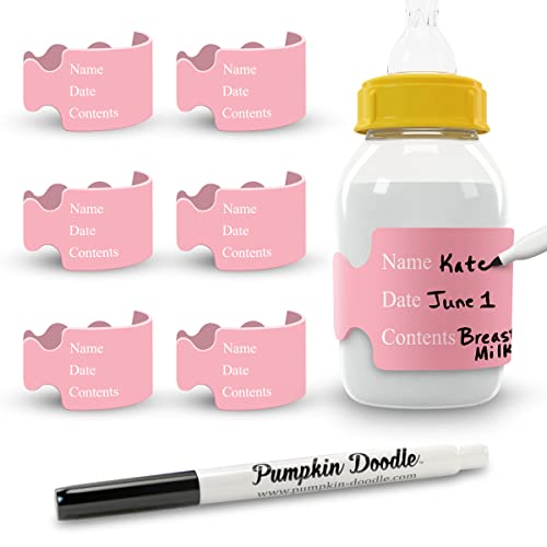 Pumpkin Doodle The Original Write and Reuse Baby Bottle Labels for Daycare - color: Pink, size: Standard