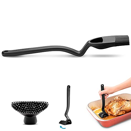Dreamfarm Brizzle Basting Brush with Built-In Sauce Reservoir - Black | Sit-up, mess-free BBQ and pastry brush, flexible bristles, scoop and drizzle baster, holds 1 tbsp of liquid - color: Black