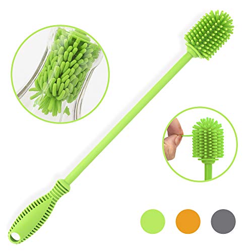 Silicone Bottle Cleaning Brush with Long Handle, 12.5" Water Bottle Cleaner for Baby Bottles, Hydro Flask, Sports Bottle, Vase, Glassware, Perfect for Smaller Diameter Bottle Openings (One Pack) - color: Green