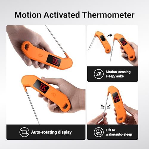 Professional Digital Meat Thermometer, 1 Sec Instant Read, ±0.5℉ Accuracy NIST&NSF Certified Food Thermometer, Auto-Rotate Bright LED Screen, Waterproof Cooking Thermometer for Grill BBQ, Orange - color: Orange