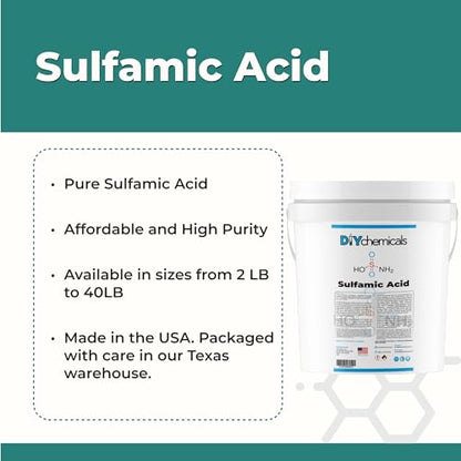 Sulfamic Acid - High Purity Technical Grade Compound for Industrial Cleaning, Descaling, and Manufacturing Use - 40 lbs