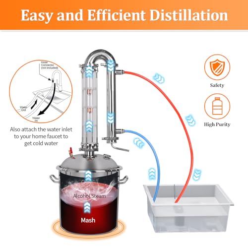 YUEWO Alcohol Still 5.8GAL/13.2GAL Stainless Steel Alcohol Distiller Home Brewing Distillery Kit with 2” Crystal Still Column for DIY Whisky Wine Brandy Gin Vodka Alcohol Making - size: CT02-5.8GAL/22L