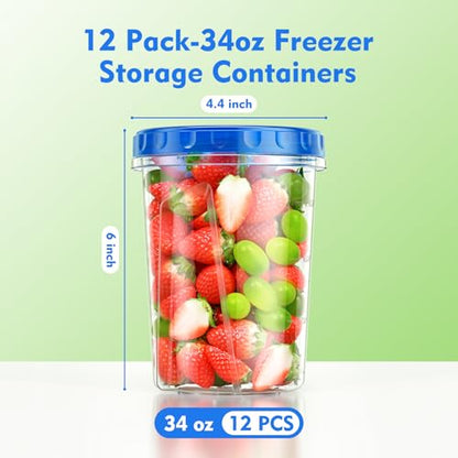 BiuLeon [12 Pack-34oz Freezer Storage Containers, Plastic Soup Containers with Lids, BPA Free Food Storage Containers with Twist Top Lids, Reusable Meal Prep Containers - color: 12Pack-34oz