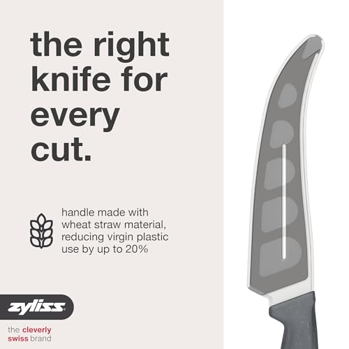 Zyliss Cheese Knife – Stainless Steel Blade with Non-Stick Holes & Forked Tip for Serving – Cuts Soft, Semi-Soft & Firm Cheeses – Wheat Straw Handle, Dishwasher Safe, 5-Year Guarantee – 5" - size: 5"