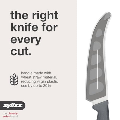 Zyliss Cheese Knife – Stainless Steel Blade with Non-Stick Holes & Forked Tip for Serving – Cuts Soft, Semi-Soft & Firm Cheeses – Wheat Straw Handle, Dishwasher Safe, 5-Year Guarantee – 5" - size: 5"