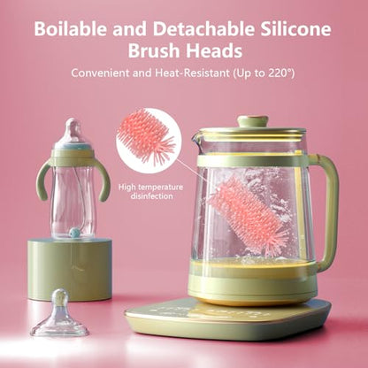 3 in 1 Silicone Bottle Brush Set, Baby Bottle Cleaning Kit with Nipple Brush & Straw Cleaner, BPA-Free Food-Grade Dishwasher Safe Travel Bottle Brush for Baby Bottles, Sippy Cups - color: Pink