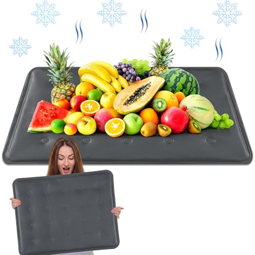 Reallnaive 2 Pcs Reusable Freezable Ice Mat for Buffet Table Chilled Serving Tray Party 19.69 x 15.75 Inches Dark Gray Charcuterie Cooler Cooling Trays for Food Cheese - color: Dark Gray, size: 19.69 x 15.75 Inches, style: Classic