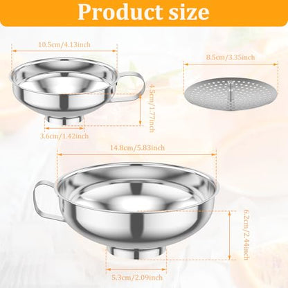 Canning Funnel with Strainer for Wide and Regular Mason Jars, Stainless Steel Wide-Mouth Funnel with Handle, Wide Mouth Funnels for Kitchen Use, Canning Supplies Kit Food Funnel Set