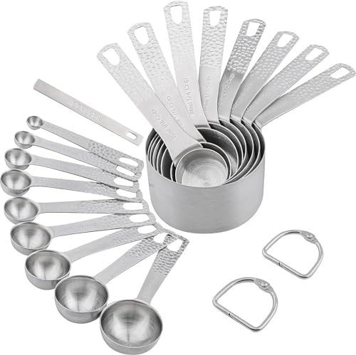 Measuring Cups and Spoons Set, 18 Piece 18/8 Stainless Steel Measuring Cups and Spoons Set for Dry & Liquid, Metric & US Metal 8Measure Cup and 9 Spoon & Leveler for Baking & Kitchen