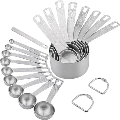 Measuring Cups and Spoons Set, 18 Piece 18/8 Stainless Steel Measuring Cups and Spoons Set for Dry & Liquid, Metric & US Metal 8Measure Cup and 9 Spoon & Leveler for Baking & Kitchen