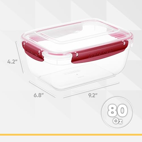 Superio Plastic Food Storage Container with Airtight Lid- 80 Oz, BPA Free, Leakproof, Stackable, Microwave, Dishwasher and Freezer Safe, Red - color: Red