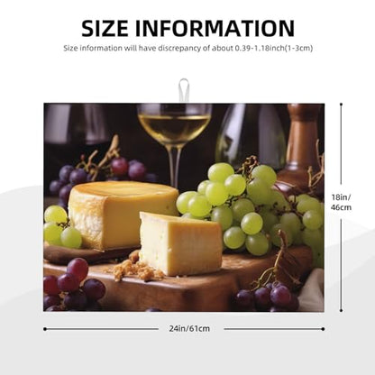 White Wine Cheese Cake Grapes Print Dish Drying Mat For Kitchen Counter Ultra Absorbent Microfiber Dishes Drainer Mats Washable Drying Pads For Sinks 18 X 24 In