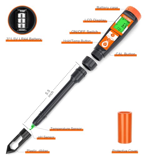 Digital pH Meter for Soil, YINMIK Soil pH Tester for Potted Plants | Professional pH Reader for Soil and Water,Soil pH Test Kit for Garden, Lawn, Greenhouse, Indoor & Outdoor, Farming, Yard Use