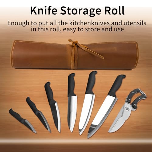 Genuine Leather Knife Roll, Knife Bags for Chefs Professional, Small Chef'S Knife Case Holder, Knives Holders Protectors with 7 Slots - color: 7 Slots Dark brown