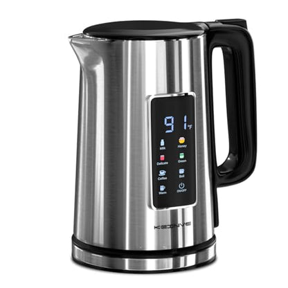 KEINVE 1.7L Electric Kettle, Touch Screen Water Boiler, No Plastic Interior, Double Wall, 6 Preset Temperatures, Fast Boil, and STRIX Control