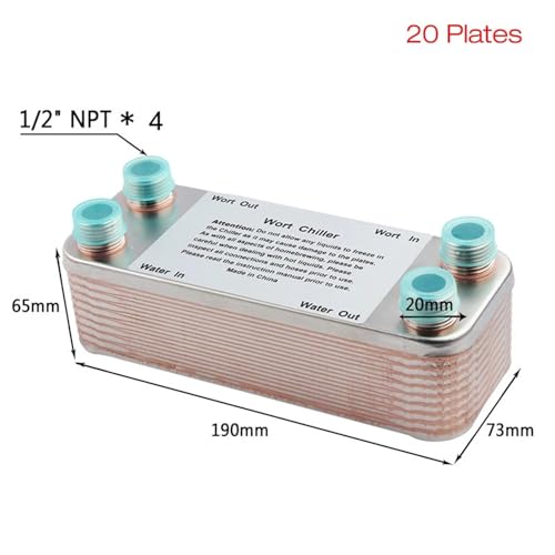 20/30/40 Plates Heat Exchanger Wort Chiller, Stainless Steel Counterflow Chiller Beer Cooler Garden Hose Rapid Cooling(20 plate) - color: 20 plate