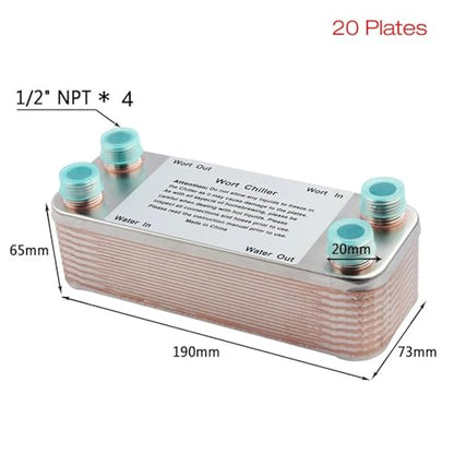 20/30/40 Plates Heat Exchanger Wort Chiller, Stainless Steel Counterflow Chiller Beer Cooler Garden Hose Rapid Cooling(20 plate) - color: 20 plate