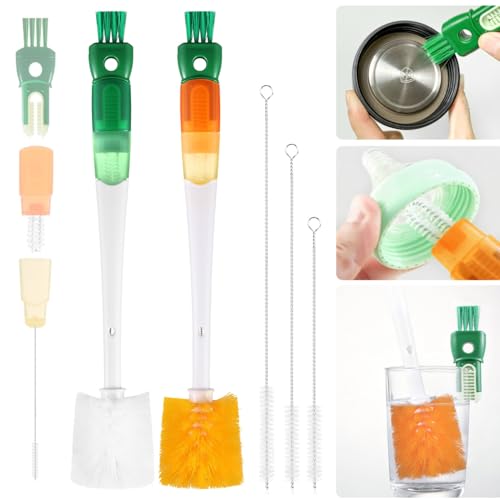 XYFuuee 5 Pack Bottle Brush Set, 5 in 1 Water Bottle Cleaning Brush, Long Handle Narrow Cup Cleaner, 3 Straw Brushes for Stanley, Travel Nipple Detail Washer Brush for Wine Lid Gap (Orange) - color: Orange