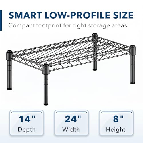 Black Epoxy Wire Storage Shelf, Dunnage Rack, Commercial 1 Tier Small Shelf, 14" x 24" x 8", Heavy-Duty Metal, 600 lbs Capacity - color: Black, size: 14"D x 24"W x 8"H