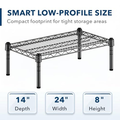 Black Epoxy Wire Storage Shelf, Dunnage Rack, Commercial 1 Tier Small Shelf, 14" x 24" x 8", Heavy-Duty Metal, 600 lbs Capacity - color: Black, size: 14"D x 24"W x 8"H