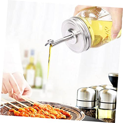 2pcs Stainless Steel Jar Pour Spout Lids Wide Mouth Replacement Lid for Oil Vinegar Liquor Soy Sauce Bottles Easy Pour and Store Leak-resistant Kitchen Accessory