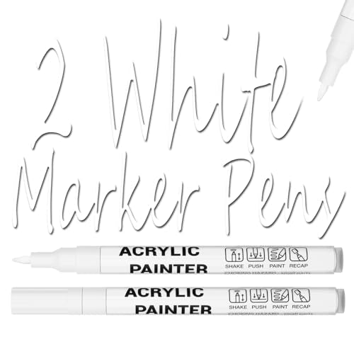Acrylic Paint Pens Waterproof Markers 2 White Permanent Marker Pens Acrylic Pens for Rock Painting Glass Stone Ceramic Metal Fabric Pebble Painting pens Craft Supplies - color: White
