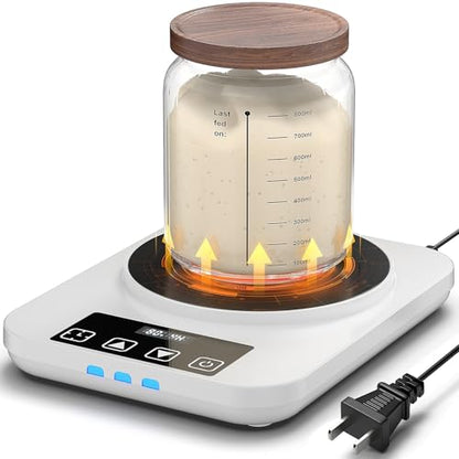Electric Sourdough Starter Warmer, Upgrade Warming Heating Pad Mat for Sour Dough Starter, Sourdough Heater Proofing Tool for Home Baking with Thermostat Control, Timing, Memory Function (White) - color: White