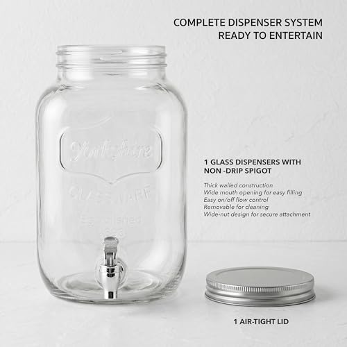 Circleware Sun Tea Mini Mason Jar Glass Beverage Dispenser with Metal Lid, Glassware For Water, Juice, Beer, Wine, Liquor, Kombucha Iced Punch & Best Cold Drinks, Classic Yorkshire 1 Gallon