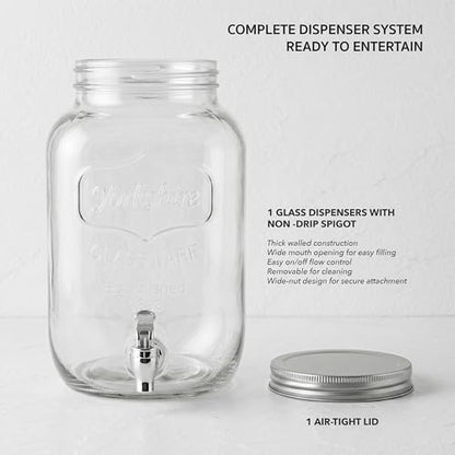Circleware Sun Tea Mini Mason Jar Glass Beverage Dispenser with Metal Lid, Glassware For Water, Juice, Beer, Wine, Liquor, Kombucha Iced Punch & Best Cold Drinks, Classic Yorkshire 1 Gallon