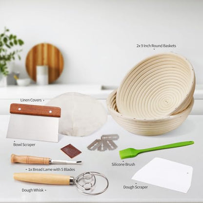 Dimpola Banneton Proofing Basket for Sourdough Bread, Handmade & Natural Rattan - Round Dough Rising Basket for Baking - Perfect for Artisan Breads (Round of 2 Gift Set) - style: Round of 2 Gift Set