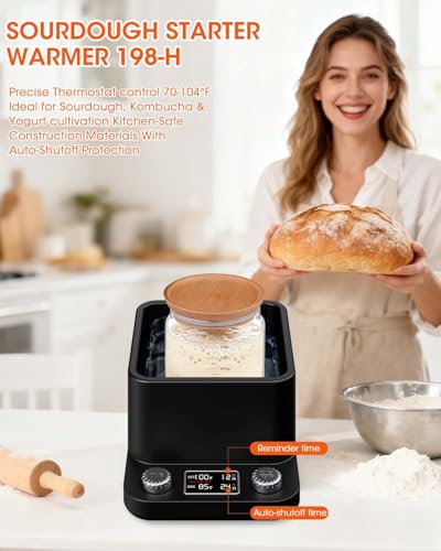 MYMULIKE Sourdough Starter Warmer - Water Bath Warming with Timer and Precise 1°F Control (70-104°F), Even Heating, Improve Fermentation Success Rate, Ideal for Yeast Cultivation & Home Baking - color: Black