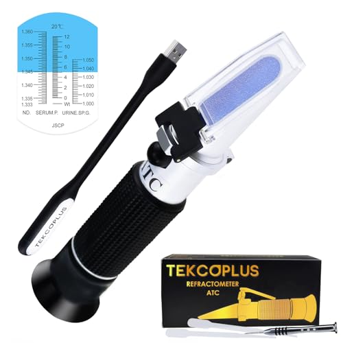 3-in-1 Clinical Refractometer with ATC for Tri-Scale Serum Protein 0-12 g/100ml Urine Specific Gravity SG 1.000-1.050 Refractive Index 1.333-1.360RI w/Extra LED Light & Pipette for Human Use - color: Urine Sg / Serum Protein / Refractive Index