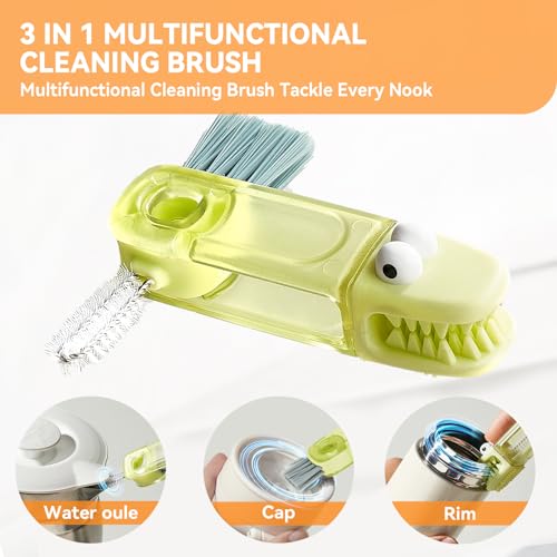 3 in 1 Cup Lid Gap Cleaning Brush Set, Multifunctional Bottle Cleaning Brush, Silicone Cup Lid Gap Cleaner, Home Kitchen Crevice Cleaning Tools (Green) - color: Green