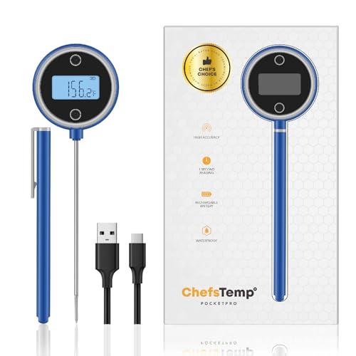 Pocket Pro 1-Second Instant Read Meat Thermometer, Rechargeable Digital Thermometer for Grilling, Food, BBQ, Kitchen Cooking, Oil Deep Frying & Candy (Nobility Blue) - color: Nobility Blue