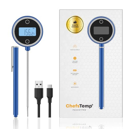 Pocket Pro 1-Second Instant Read Meat Thermometer, Rechargeable Digital Thermometer for Grilling, Food, BBQ, Kitchen Cooking, Oil Deep Frying & Candy (Nobility Blue) - color: Nobility Blue