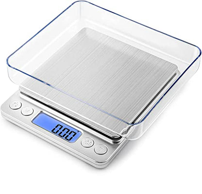 Food Scale, LZPGITGD Digital Kitchen Scale Weight Grams and OZ for Cooking Baking, Coffee, Loss Dieting, Jewelry and Meal Prep, 2 Trays, LCD, Auto Off, Tare Function, Stainless Steel(3000g/0.1g) - size: 3000g/0.1g