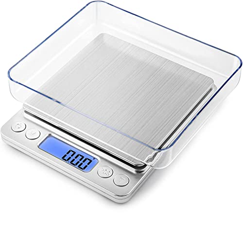 Food Scale, LZPGITGD Digital Kitchen Scale Weight Grams and OZ for Cooking Baking, Coffee, Loss Dieting, Jewelry and Meal Prep, 2 Trays, LCD, Auto Off, Tare Function, Stainless Steel(3000g/0.1g) - size: 3000g/0.1g