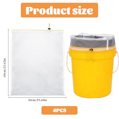 4 Pcs Honey Strainer Bags 23 x 19 Inch Extra Large Nut Milk Bag Ultra-Fine Mesh Cheese Cloth Bag Reusable Honey Filter Bags for Filtering Yogurt Juice Tofu Cheese Beekeeping Supply for 5 Gallon Bucket