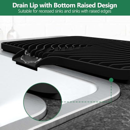 GUUKIN Dish Drying Mat, 17.7" x 11.8 " Drying Matt Kitchen Counter,Non-Slip Drying Pad, Easy Clean Pad for Countertop Protection, Multi-Functional Use (Black) - color: Black, size: 17.7" x 11.8"x 0.87"